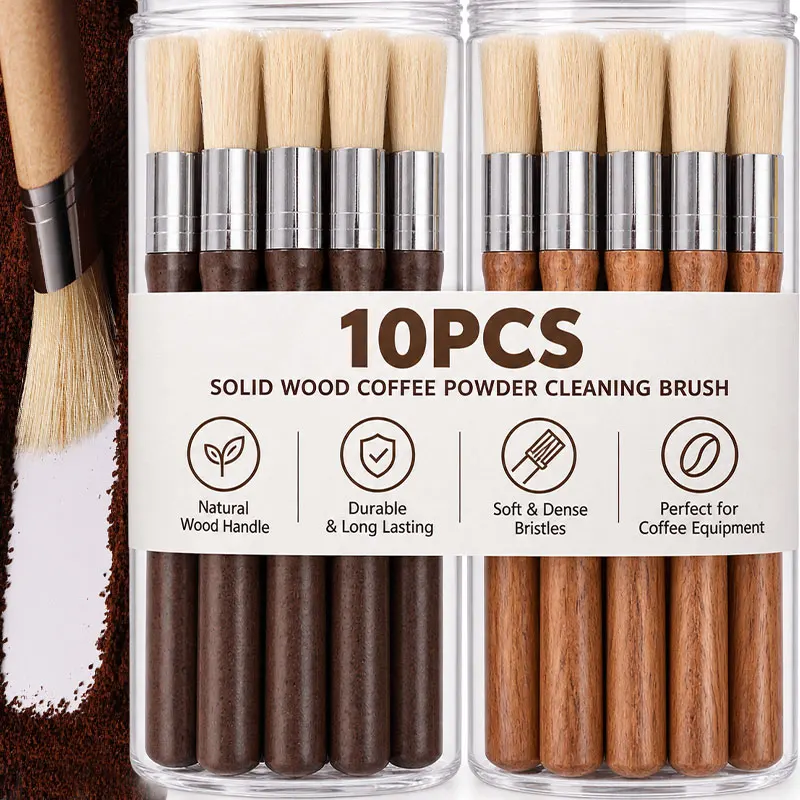 1-10PCS Multipurpose Natural Bristle Wax Brush with Solid Wood Handle Espresso Machine Cleaner Paint Brush Kitchen Accessories