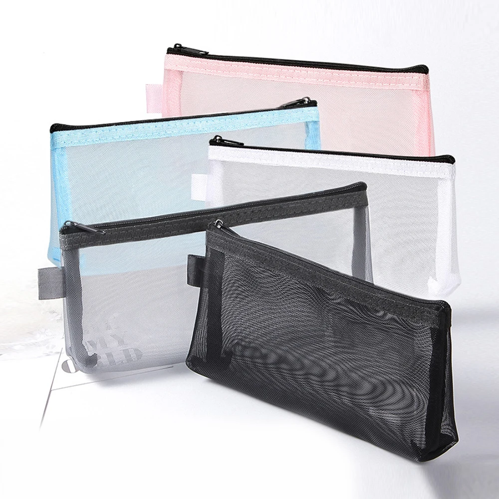 

Large Capacity Pen Case For Middle High School Solid Color Mesh Pencil Cases Student Stationery Box Simple Makeup Storage Bags