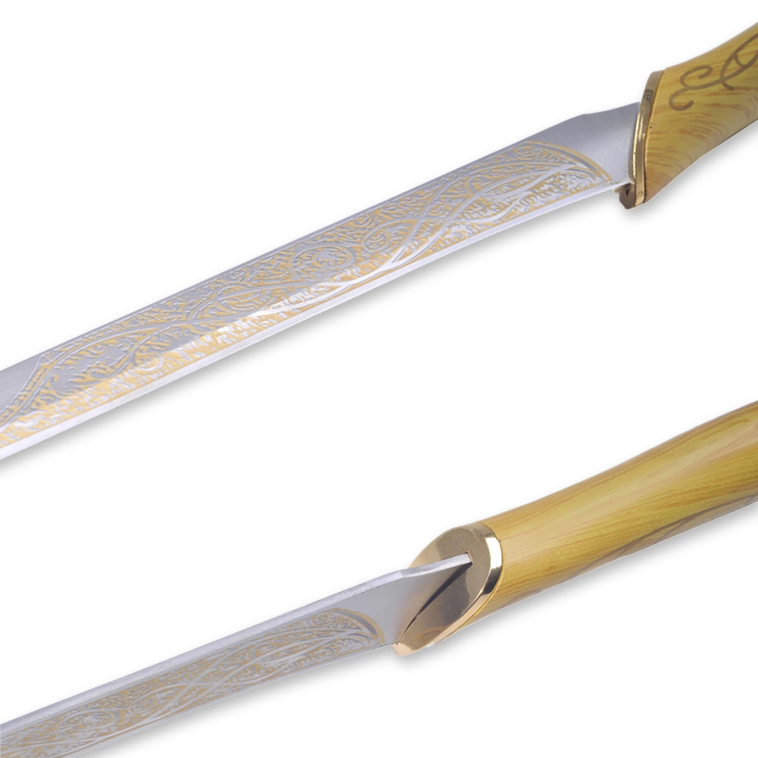 Espada dupla elfo com bainha, espada cosplay legolas, lâmina de aço inoxidável, um conjunto de dois, com placa de exibição