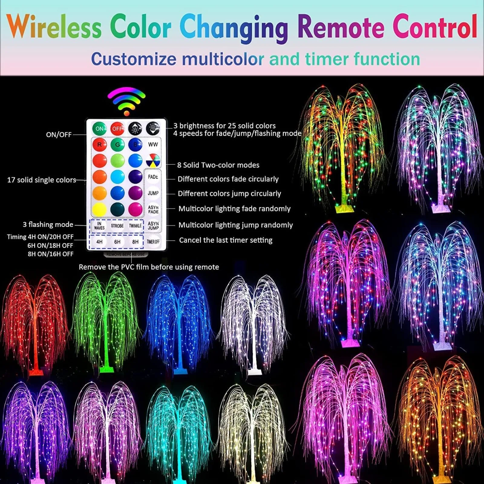 Imagem -02 - Outdoor Led Iluminado Willow Tree Mudança de Cor Light up Controle Remoto 18 Cores Eua 6ft