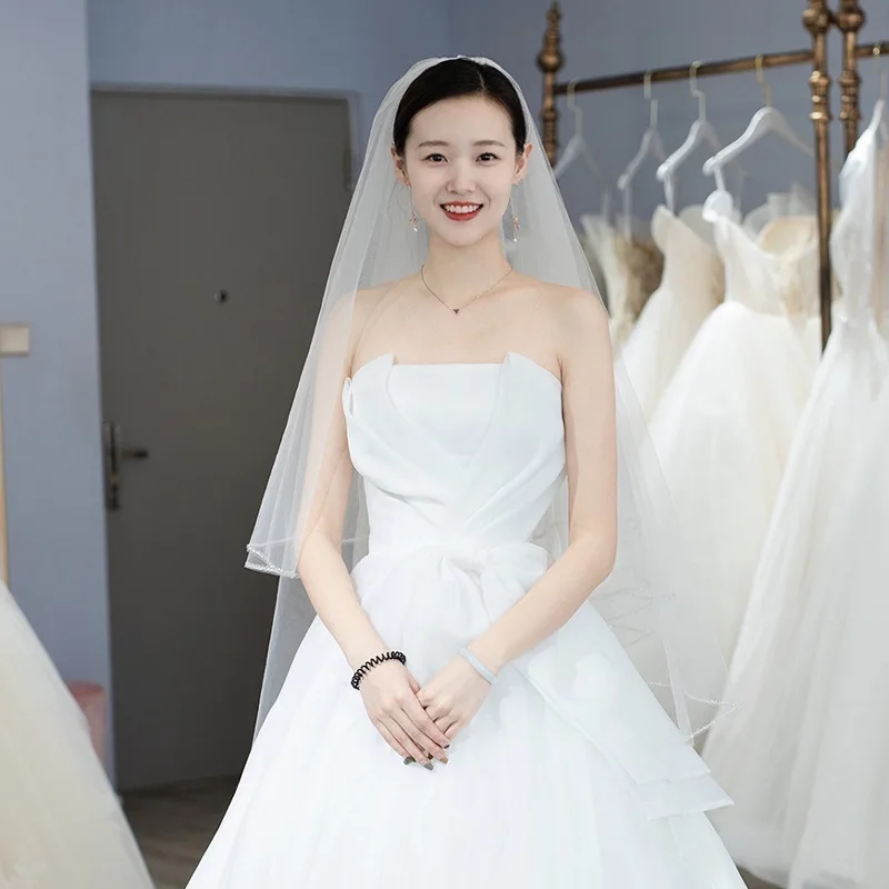 Strapless Wedding Dress 2025 New Style Slimming Princess Super Fairy Trailing Bow Bridal Gown with Neat Veil When Going Out