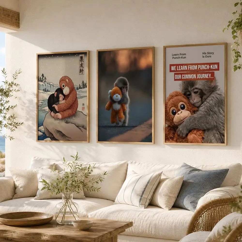 Punch Monkey Poster Stickers HD Painting Self-Adhesive Art for Bedroom Living Room Home Decor Modern Wall Decals Gift