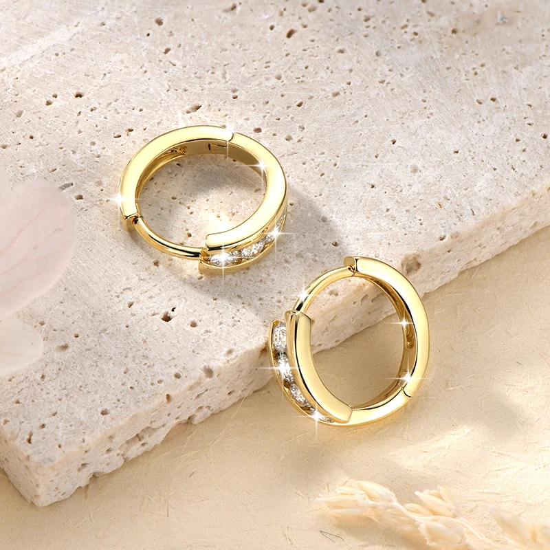Lnngy zertifizierte 2,5 mm Moissanit-Ohrringe, 14 Karat Gold gefüllte Creolen für Damen, temperamentvoll, vielseitig, Damenschmuck, Geschenk – Detail 3