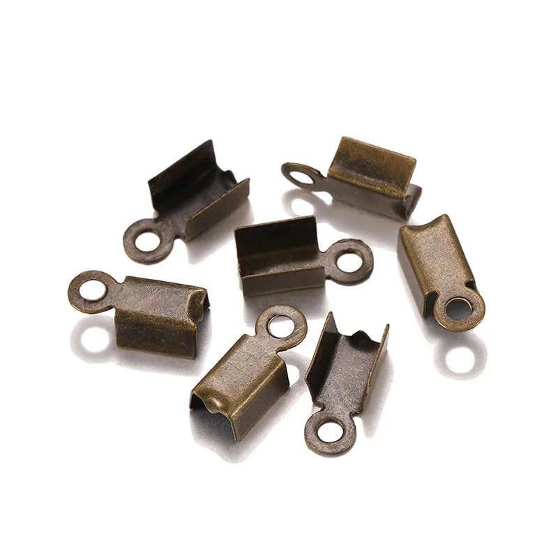 200pcs/lot Cove Clasps Cord End Caps String Ribbon Leather Clip Tip Fold Crimp Bead Connectors For Jewelry Making DIY Supplies
