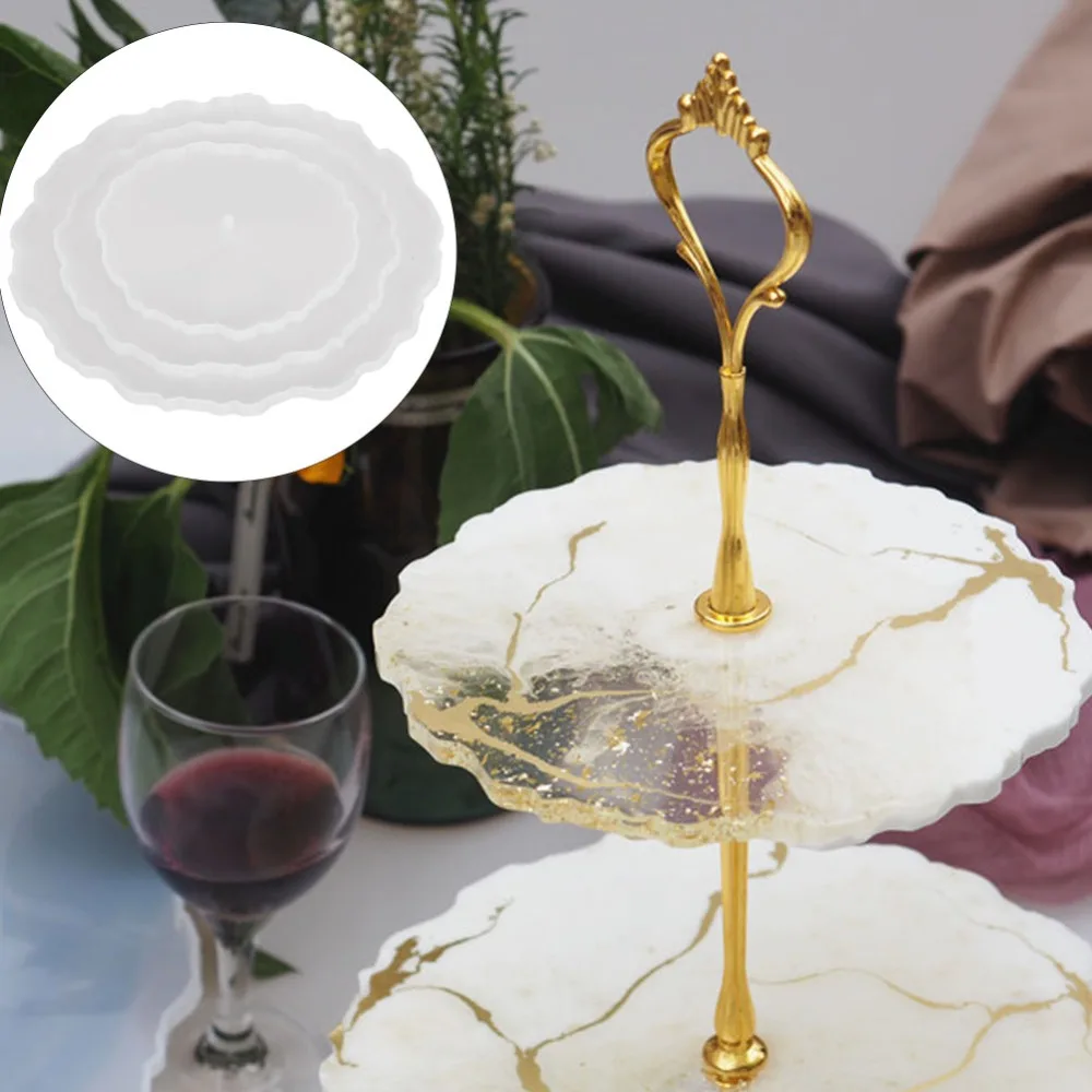 

3pcs Irregular Round Fruit Tray Mould Three Tier Easy Release Tea Tray Mould White Three Layer Tray Mould Resin Crafts