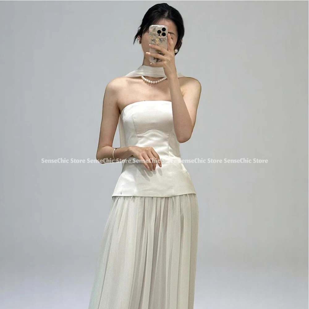 Свадебные платья с бретелькой на шее, корейское простое тюлевое платье трапециевидной формы с открытыми плечами, торжественное платье 웨딩드레스, классическое платье 2021, платье невесты по индивидуальному заказу