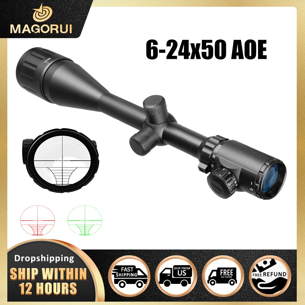 Magorui 6-24X50 AOE Optical Rifle Scope Hunting Green Red Optical Sight Tactics Rifle Scopes For Air Gun