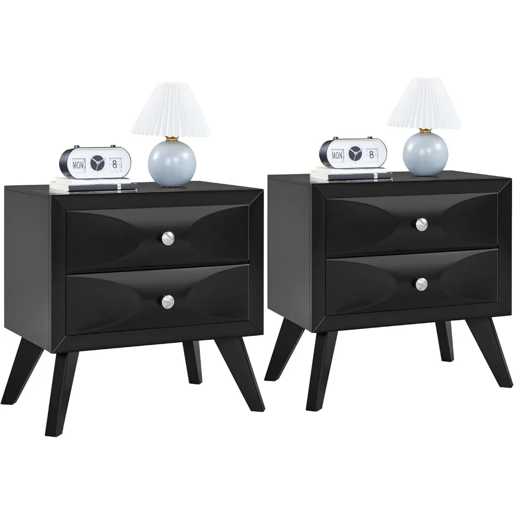 

Nightstands , Almost Fully-Assembled Nightstands with 2 Drawers and Solid Wood Legs, Large Bedside Tables