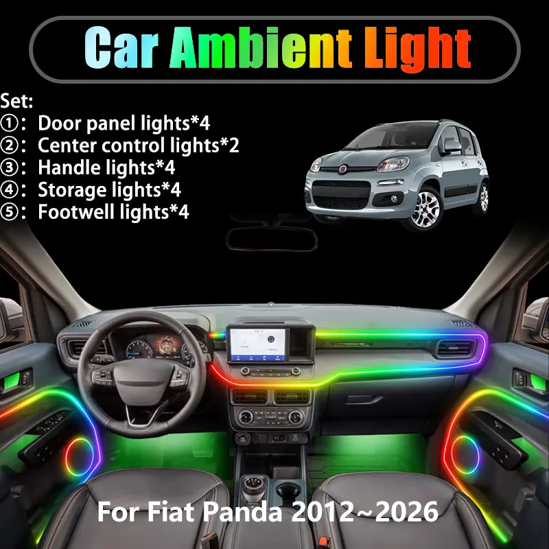 

For Fiat Panda 2012~2026 319 MK3 3th 2013 2/18 in 1 Car ambient lighting Led trunk interior led lights USB RGB Ensemble Streamer