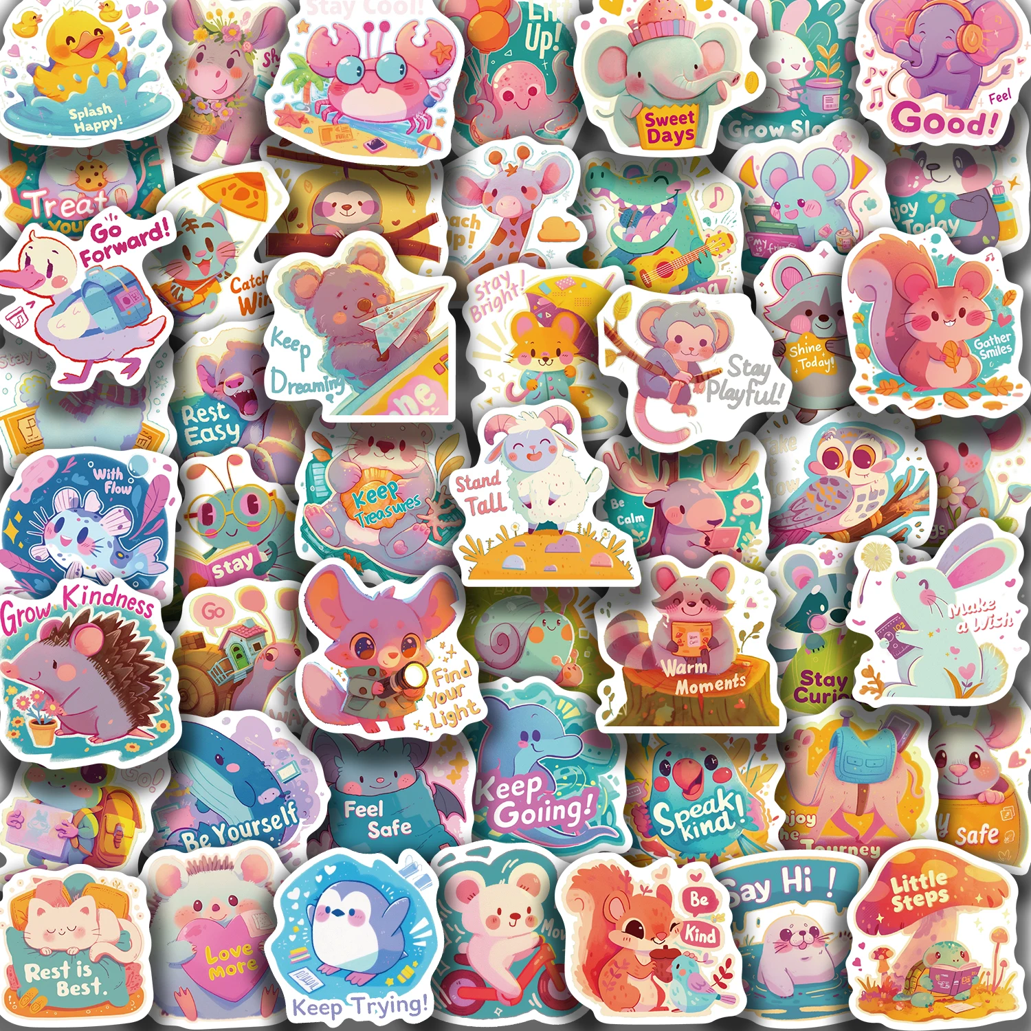 50 قطعة من ملصقات الحيوانات الكرتونية الدوبامين، تصميمات خربش ملونة مثالية لتزيين الأكواب وأجهزة الكمبيوتر المحمولة والهواتف والأمتعة