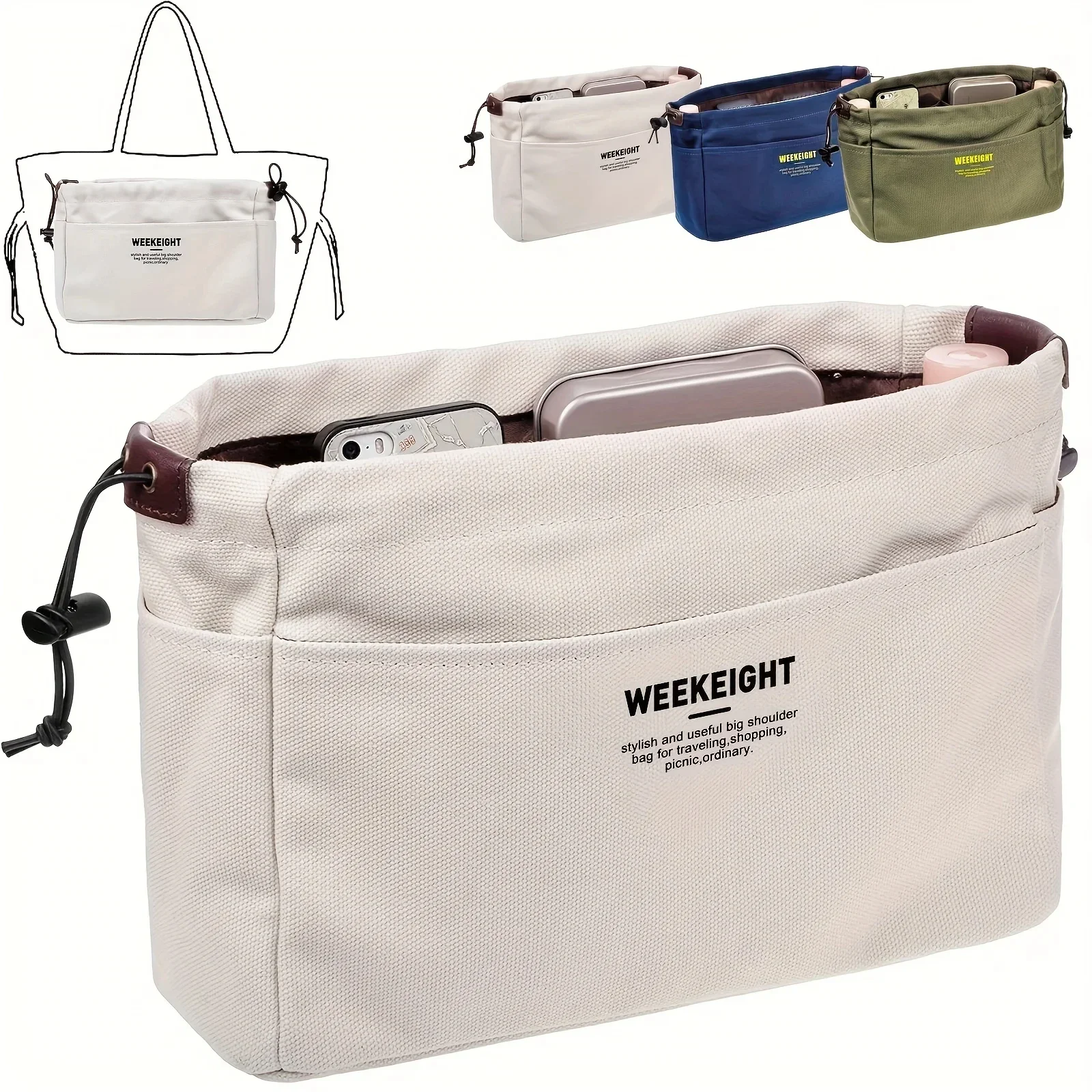 1pc Kordelzug Leinwand Lagerung Organisatoren Multi-Taschen Liner Tasche Leichte, Tragbare Reise Lagerung Tasche
