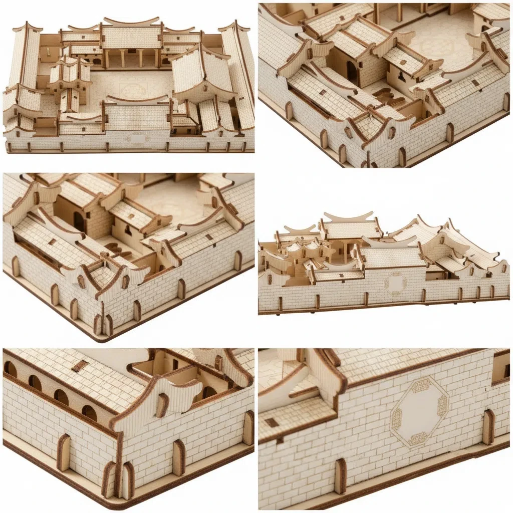 OUZEY ชุดตัวต่อ 3 มิติ บ้านจีนแบบลานภายใน - แบบจำลองสถาปัตยกรรมไม้ซีเหย่หยวน ชุดประกอบคลายเครียดสำหรับผู้ใหญ่และวัยรุ่นอายุ 14 ปีขึ้นไป