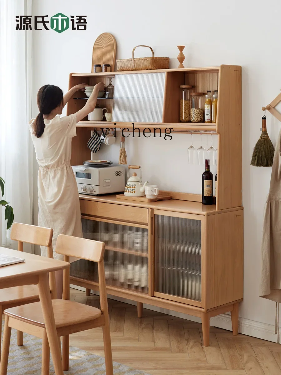 

dining side cabinet integrated glass tea cabinet household kitchen wine cabinet solid wood storage home decor