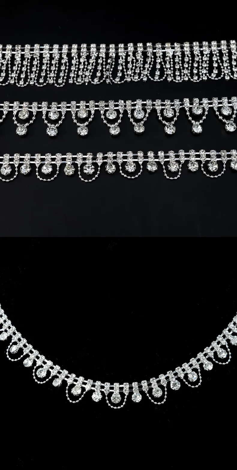 10 Yards Strass Kette Sparkle Kristall Diamant Silber Quaste Strass Kleidung Zubehör DIY Hochzeit Party Geschenk Dekoration – Detail 3