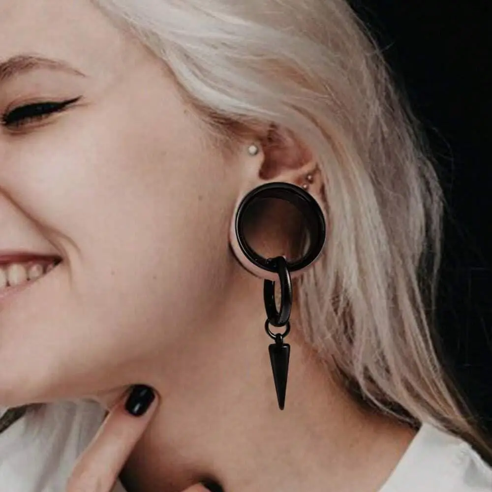 0g-1" 316 Edelstahl Doppel-Trompetenform mit spitzem Kegel, verlängerter Ohrclip-Tunnel-Plug, Körperschmuck, 2 Stück – Detail 6