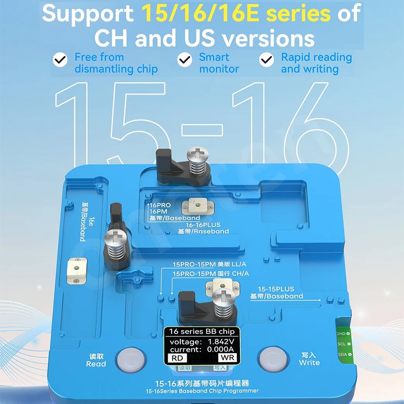

JCID Integrated Baseband Chip EEPROM Repair Programmer for iPhone 15/16/16E Series of CH US Versions CPU IC Chip Read Write tool