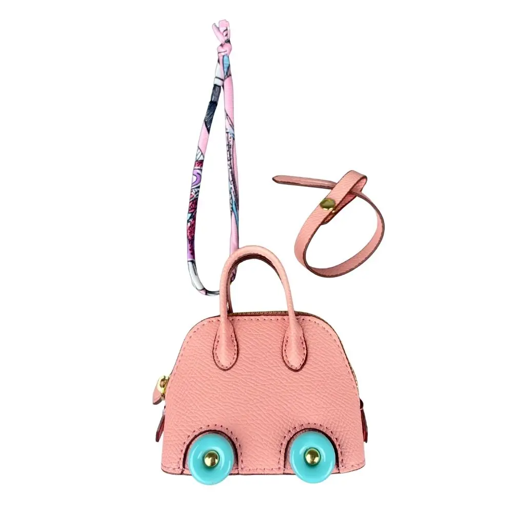 Mini-Taschenanhänger aus Leder mit niedlichen Rädern – Kopfhörer- und Lippenstiftbeutel mit zwei Riemen – PU-Leder – ideal für Taschenzubehör – Detail 17