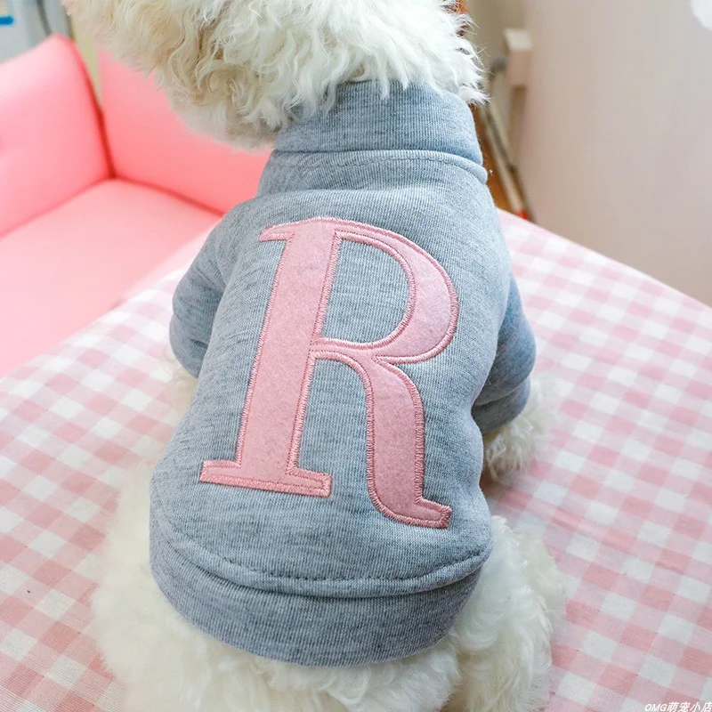 1PC Pet Clothing Cat Spring and Autumn Grey Letter R Coat Suitable for Small and Medium sized Dogs