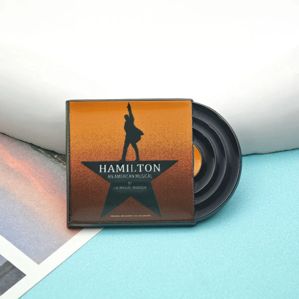 Hamilton An American Musical Brooch Classic Well-known Theater Lapel Pin Black Vinyl Record Badge Star Silhouette Jewelry Gift view 2