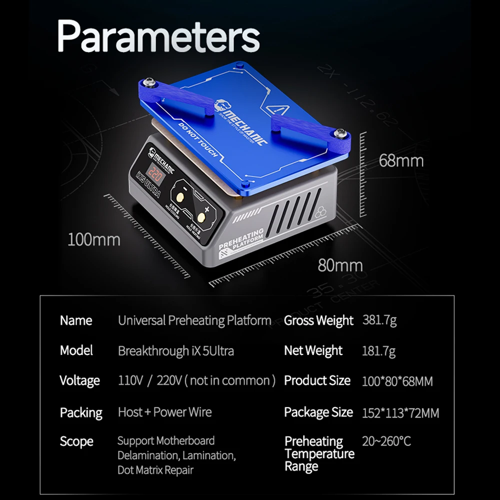 

MECHANIC 220V Lightweight IX5 Ultra Universal Preheating Platform Layering Uniform Heating with Clamp for Motherboard Repair