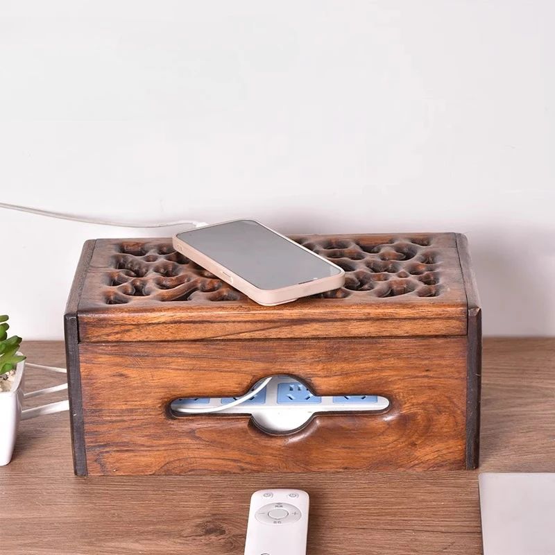 صندوق منظم الكابلات الخشبية الإبداعية، حامل قطاع الطاقة، غطاء محطة شحن متعدد الوظائف، تخزين سطح المكتب للمكتب والمنزل