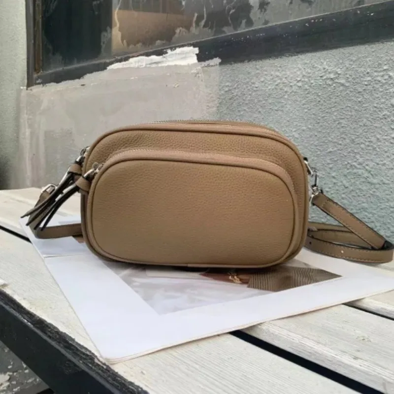 

Women Shoulder Bag Genuine Cowhide Leather Handbag Zipper Pockets Large Capacity Female Crossbody Small Bag White