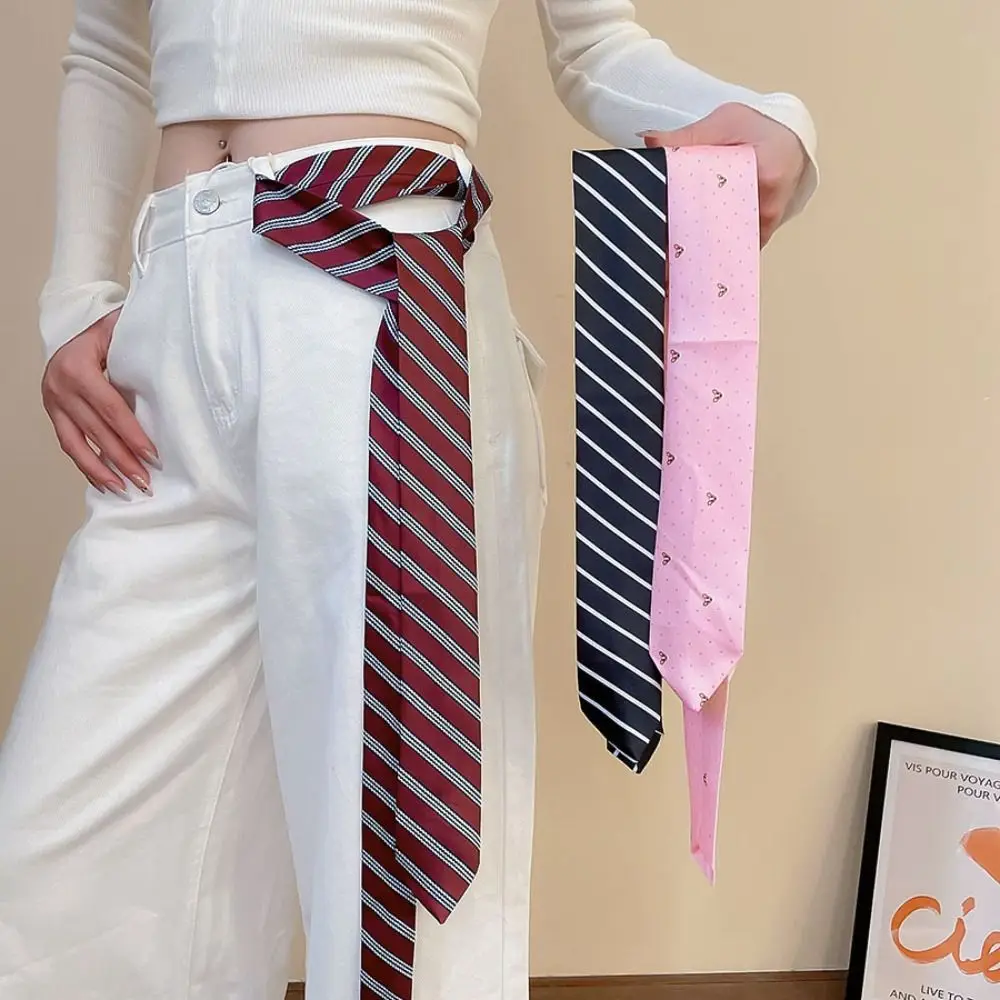 Casual Korean Striped Tie Printed Y2K Shirt Tie Decoration Retro Stripe Waist Belt Performance