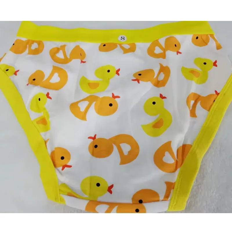 ABDL Adult Printed Yellow Duck Man's Briefs/Women Adult Baby Panties/Washable Diaper Pants/Home Couple Cotton Soft Study Pants
