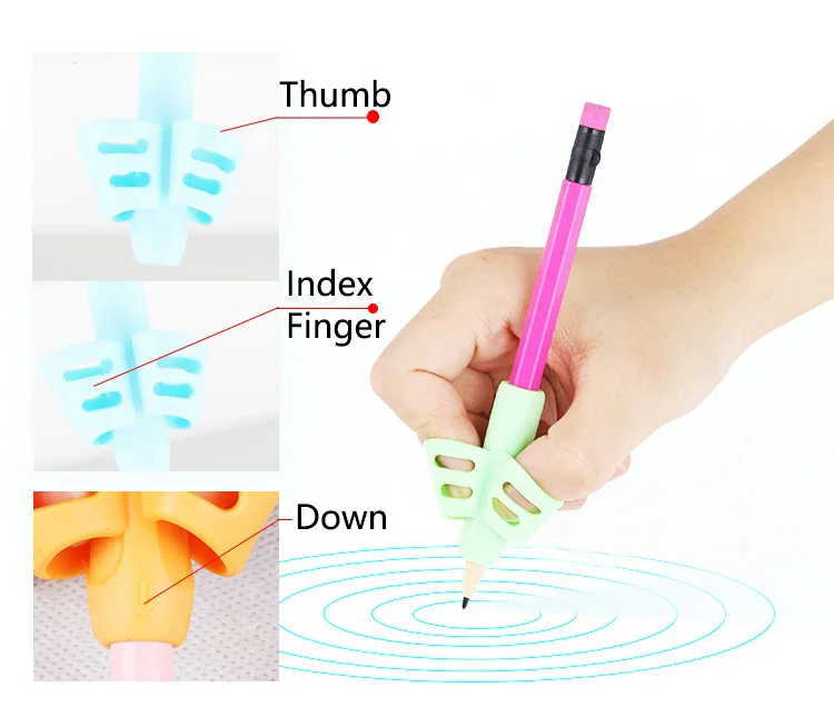 Juego de 3 agarres de lápiz de sílice suave para niños, herramienta de corrección de entrenamiento de escritura, pluma de Gel de dos dedos, regalos para niños