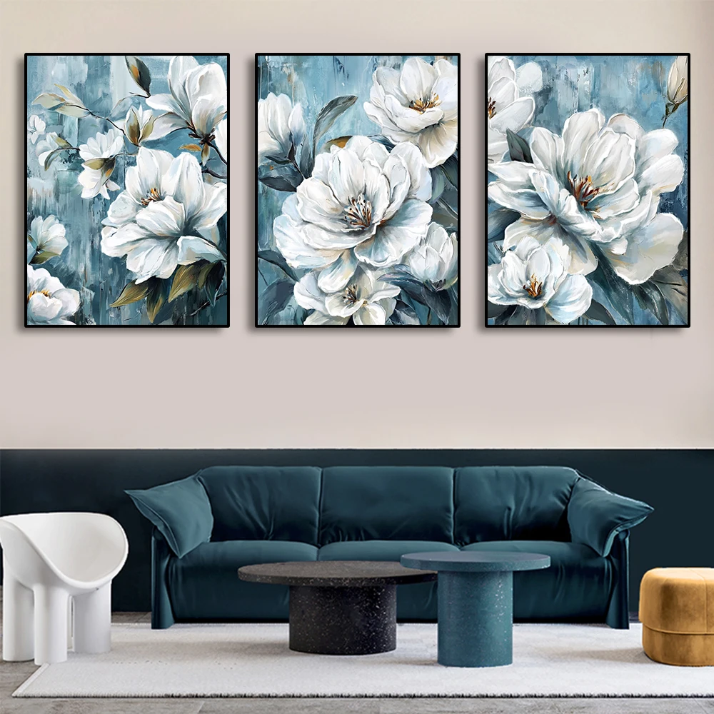 frameless Canvas Painting 3PCS/Set Abstract White Golden Flower Posters Canvas Painting Nordic Prints Wall Art Retro Pictures f