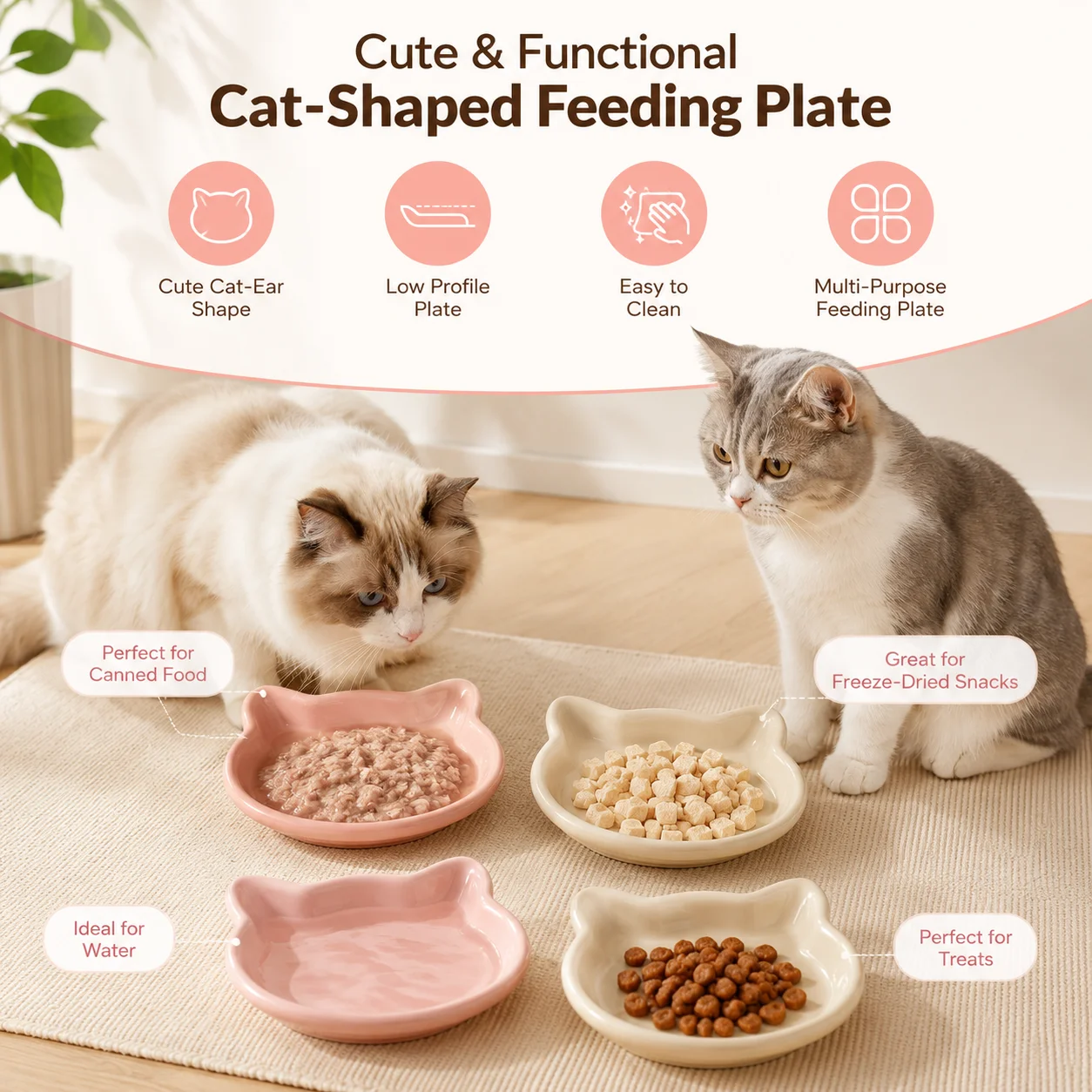 Household Pet Plastic Dish Kitten Daily Feeding Bowl Canned Food Freeze Dried Snack Plate For Munchkin Cats