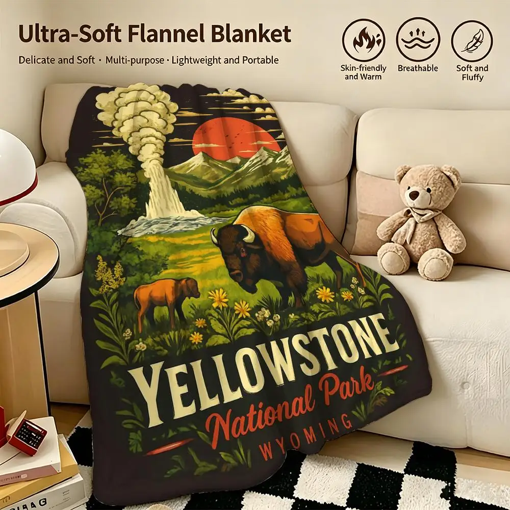 drama Y-Yellowstone-E Throw Warm Soft Flannel Blanket, Multi-use for Sofa Bed Camping Travel Nap