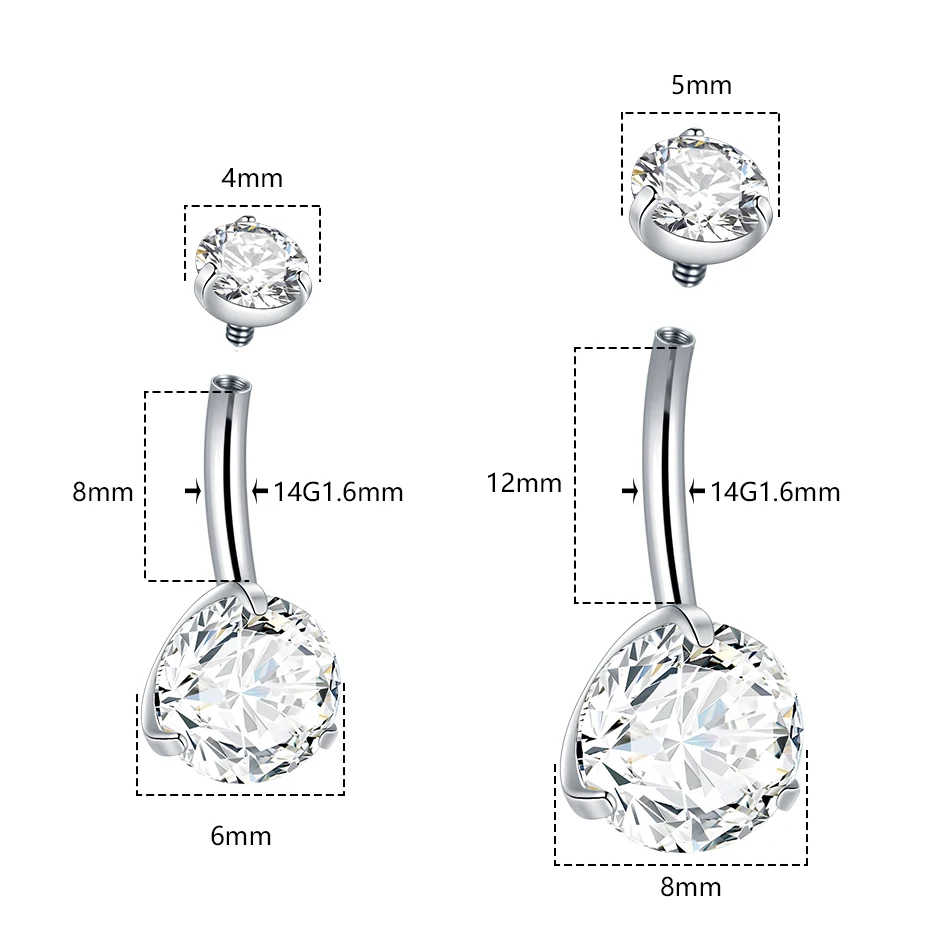 1Pc/5Pcs G23 Titanium CZ Crystal Belly Button Ring Internal Thread Curved Barbell Ring Navel Piercing Women Body Jewelry