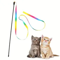 Interactive Cat Toys with Colorful Ribbon Strips Kitten Playing Teaser Wand Toy Cat Supplies