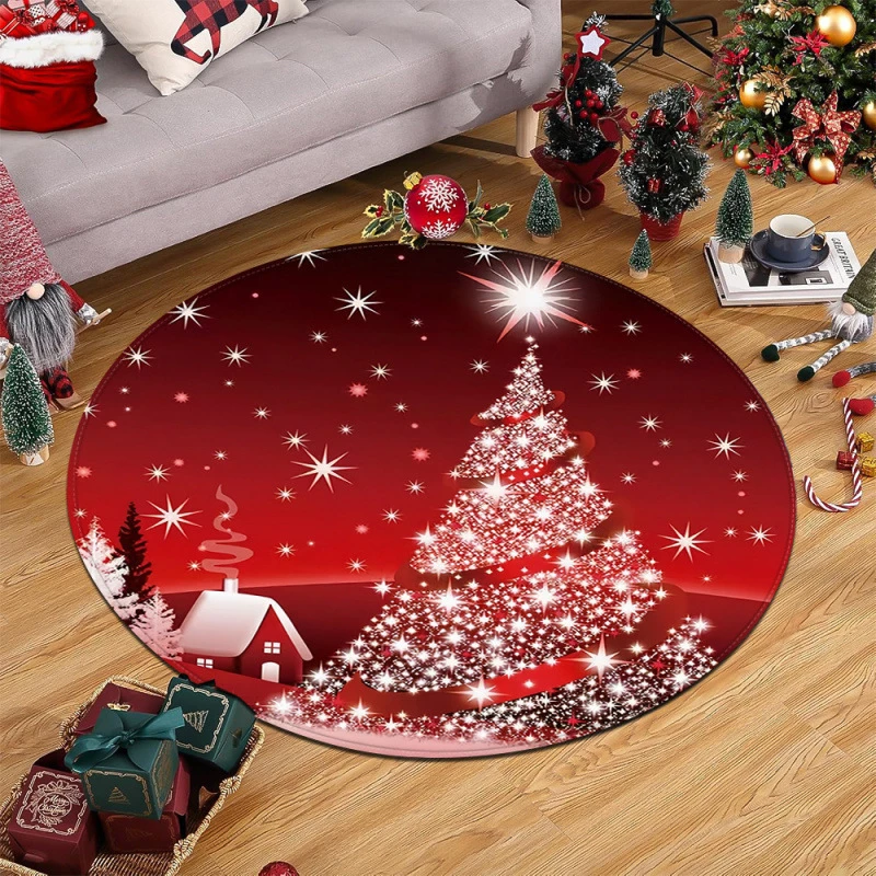 VIKAMA Reindeer Sweater Christmas Flannel Round Rug Non Slip Soft Mat for Christmas Tree Skirt Cute Decorative Home Decor