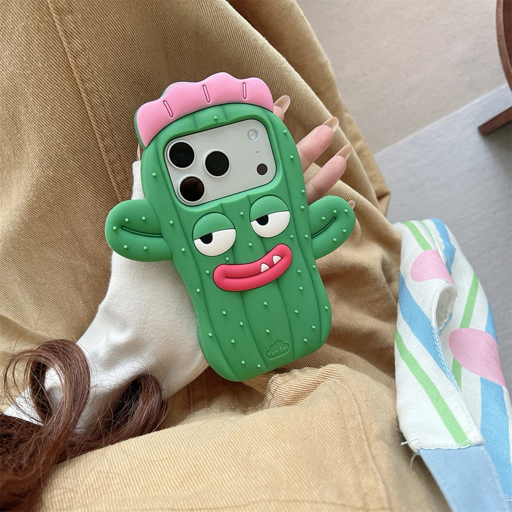 Lustige 3D-Kaktus-Handyhülle Cartoon Weiche Silikon Stoßfeste Rückseite für iPhone 17 16 15 14 13 Pro Max – Detail 4