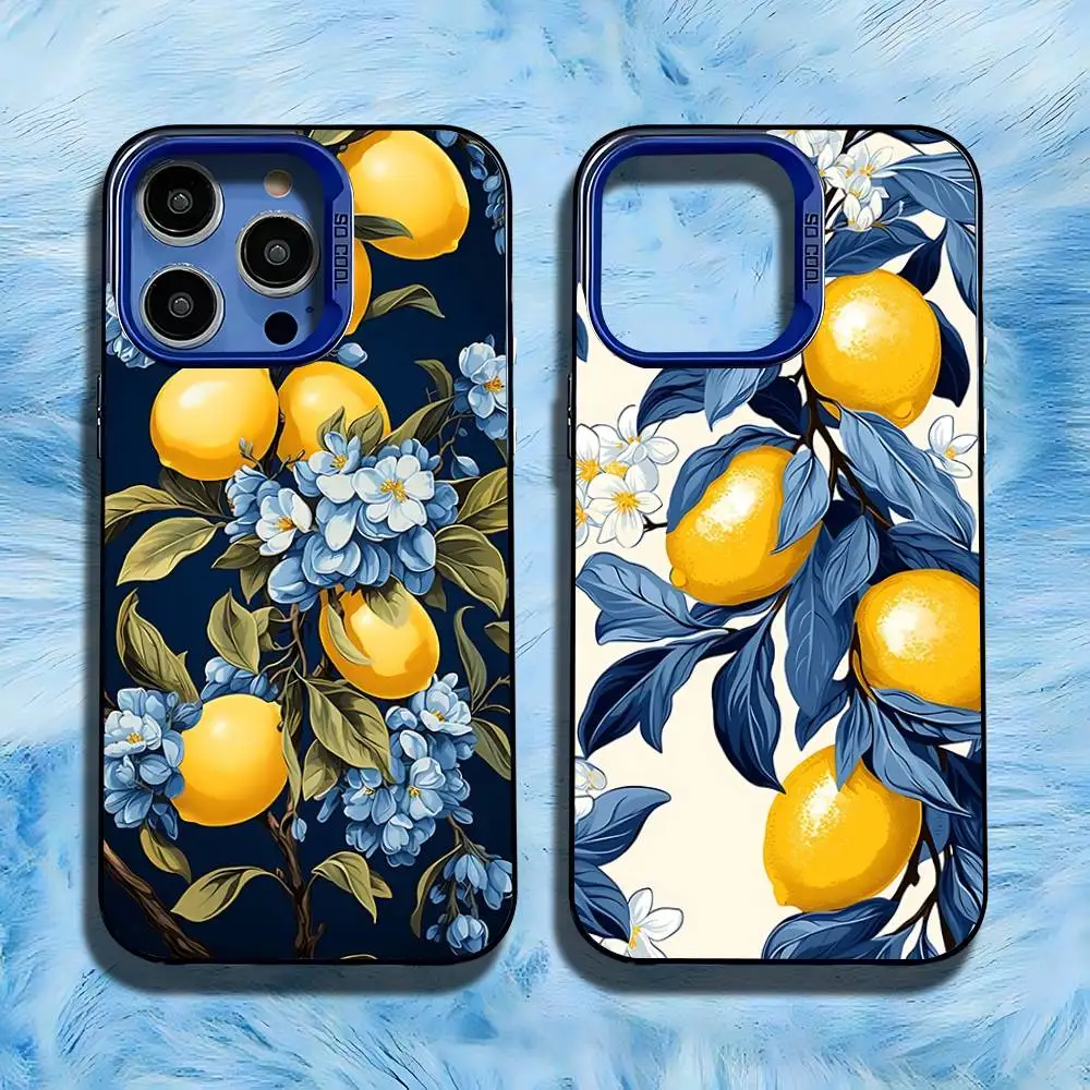 

Fruit lemon Painting Art Phone Case For iPhone 16,15,14,13,12,11,Pro,Max,Plus,Mini,SE Anti Fall Blue Matte Hard Bumper