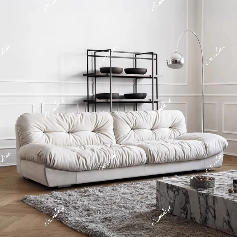 Frosted cloth small apartment family straight row fabric sofa