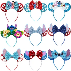 Disney Lilo & Stitch Ear Headbands for Girl Festival Headwear Women Anime Hairband Kids Leaves Sequins Bow Hair Accessories Gift