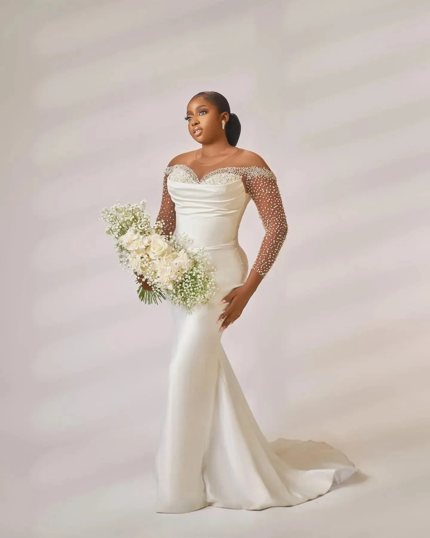plus Size Arabic Aso Ebi Mermaid Wedding Dress Beaded Crystals Detachable Train Bridal Gown for Women
