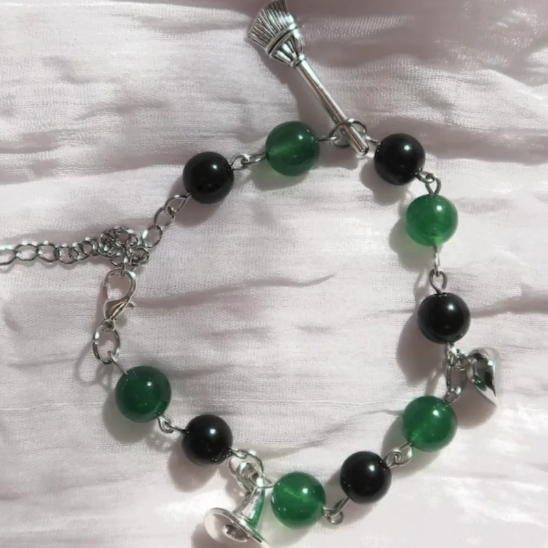 handmade Wicked Elphaba and Glinda matching Friendship Charm Bracelets with heart magnet charms|y2k|acubi