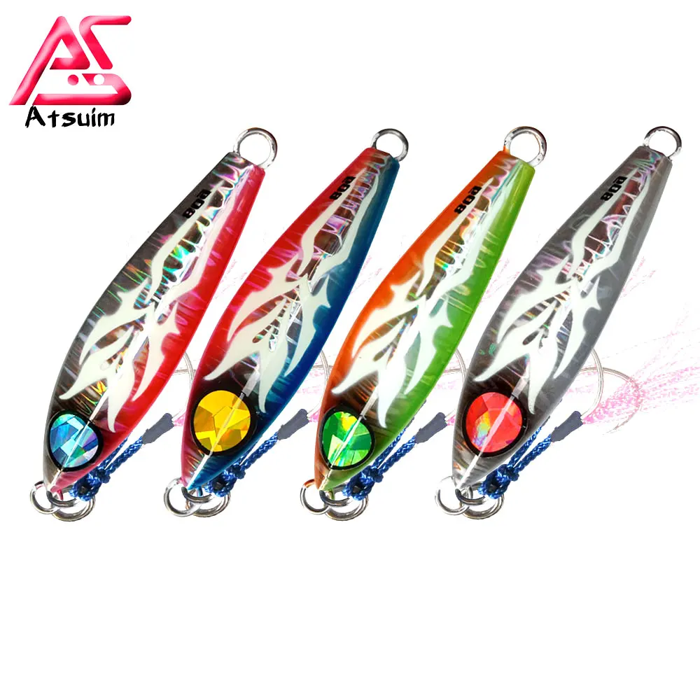 

AS Slow Jig Pesca Bait 80g Metal Jig Glow Leurre Metal Slow Falling Leurre Artificial Bait Sea Fishing Bass Lure Angler