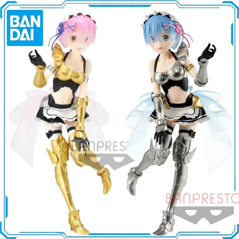 In Stock Original Bandai BANPRESTO EXQ Ram & Rem Maid Armor Action Figure Animation Toy Gift Model Collector Anime Hobby Genuine