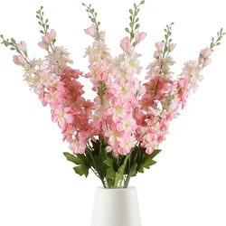 Yannew 6pcs Pink Silk Artificial Delphinium Flowers Long Stem for Wedding Table Centerpieces Indoor Home Floral Vase Decoration