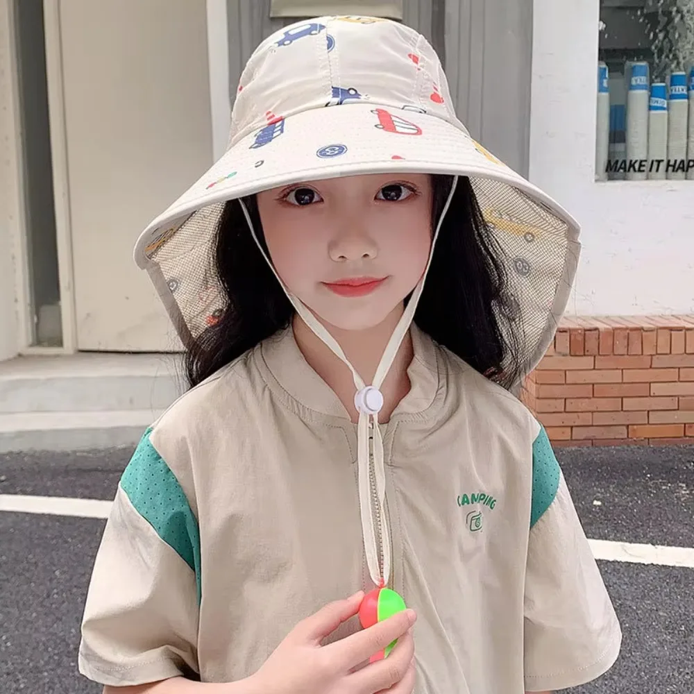 

New Sun Protection Children's Sunshade Hat Breathable Big Brim Children Hats Cartoon Pattern Thin Sun Hat Summer