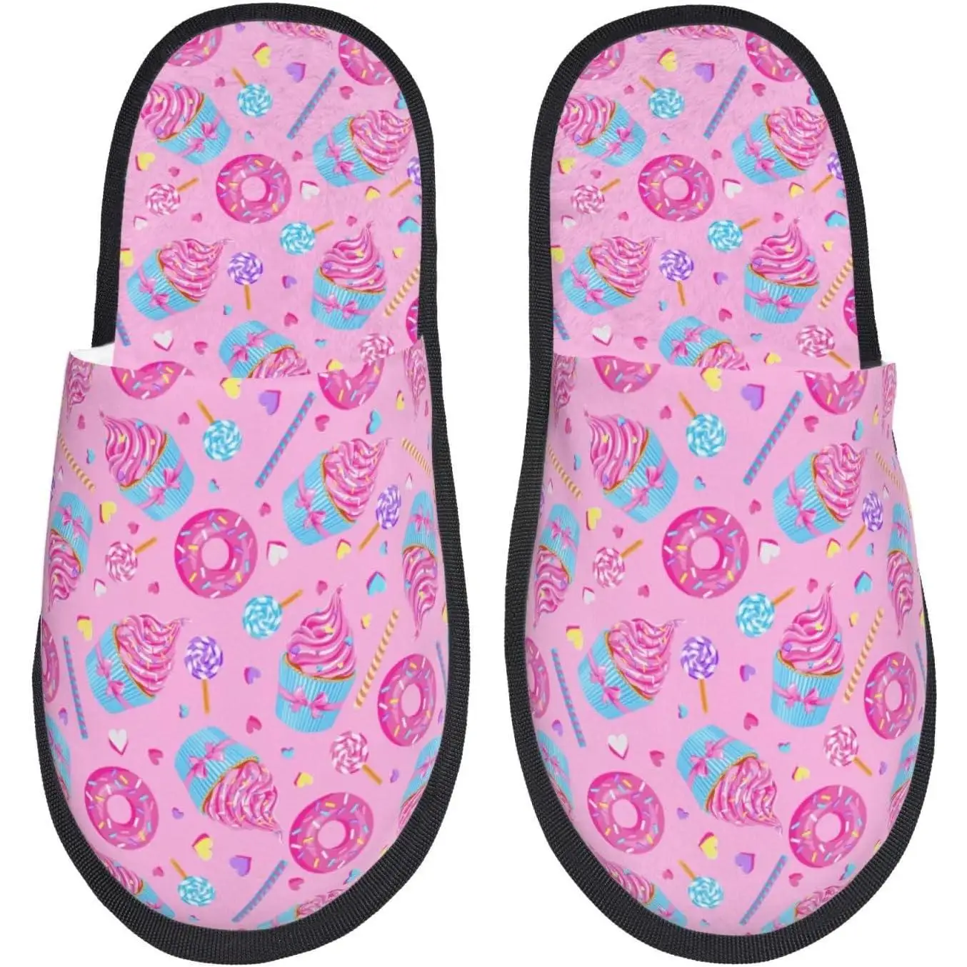 

Donuts Print Women'S Fuzzy Slip On Indoor Outdoor Winter House Slippers Guest Slippers for Bedroom Women Print
