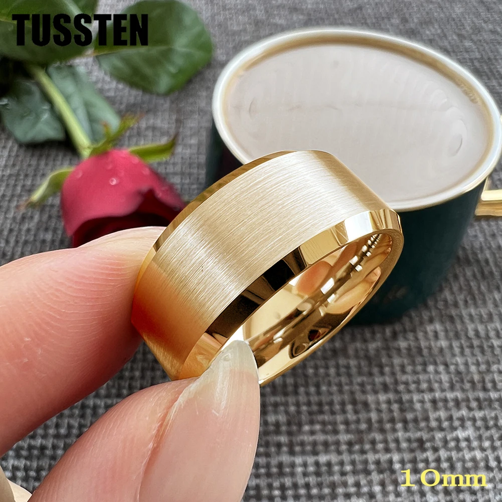 Dropshipping TUSSTEN 10MM Big Men Ring Tungsten Wedding Band Stepped Beveled Great Workmanship Fathers' Day Gift Jewelry