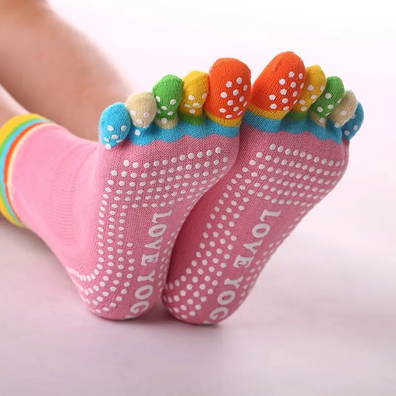 1 Pair Candy-colored Yoga Socks Rainbow Five-toe Split Non-slip Dance Socks Socks for Yoga Dancers