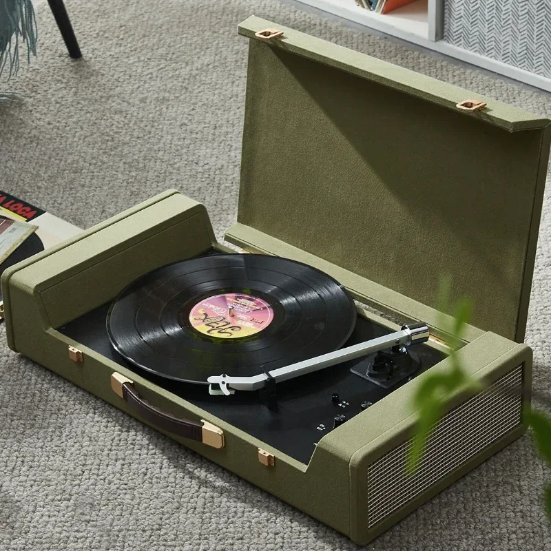 Hot sales American retro luxury suitcase Bluetooth vinyl record player olive green T90