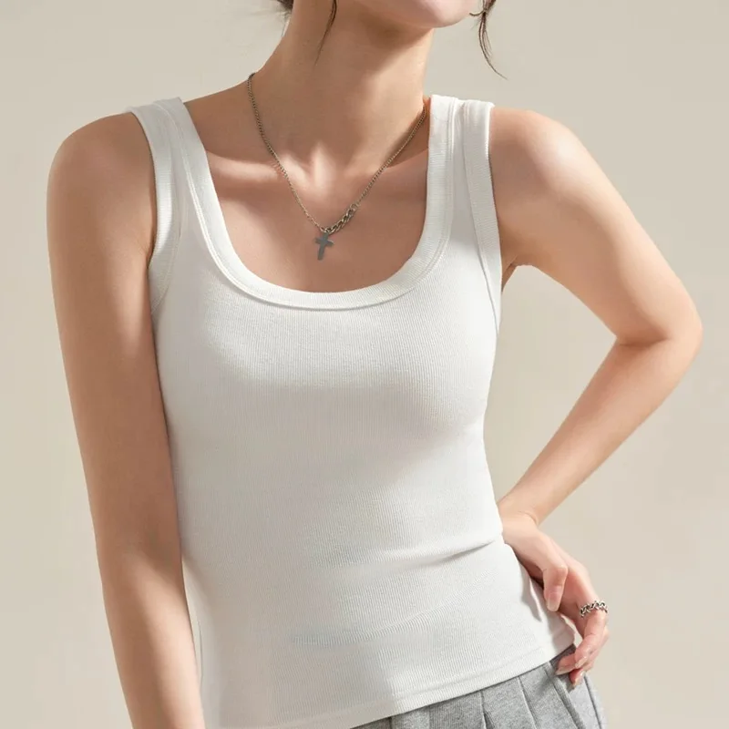 

2025 Summer Pure Cotton Vest Women's Niche Outer Wear Yoga Sports Black Thin Back Sleeveless Top Tide